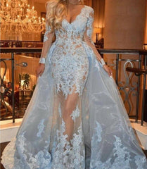 Blue Muslim Evening Dresses Mermaid V-neck Tulle Appliques Lace Elegant Islamic Dubai Saudi Arabic Long Formal Evening Gown - RongMoon