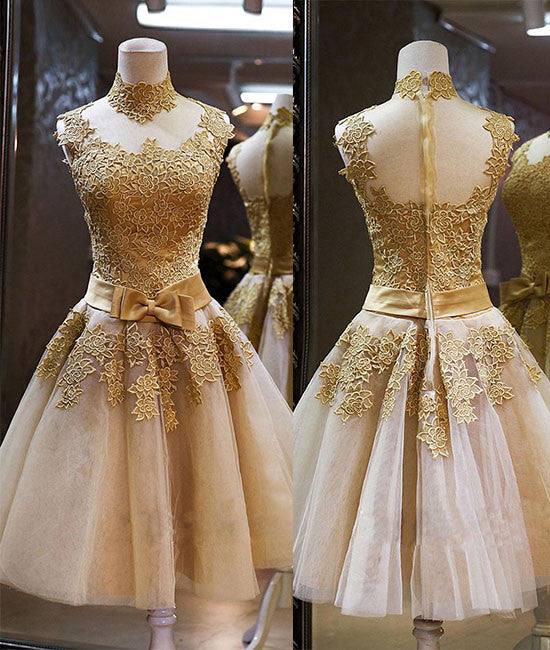 Cute tulle lace applique short prom dress, homecoming dress - RongMoon