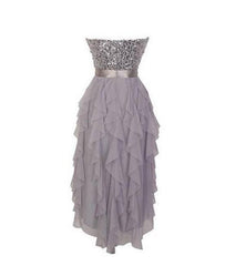 Gray sweetheart sequin short prom dress, bridesmaid dress - RongMoon