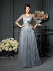 A-Line/Princess Scoop Lace 1/2 Sleeves Long Satin Mother of the Bride Dresses - RongMoon