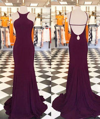 Simple Burgundy long prom dress, burgundy evening dress - RongMoon