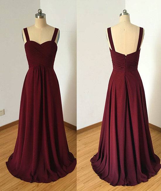 Simple sweetheart burgundy long prom dress, burgundy evening dress - RongMoon