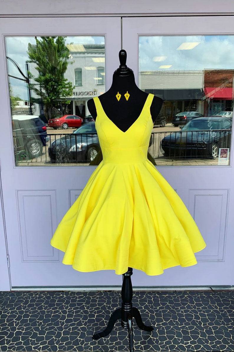 Simple yellow short prom dress, yellow homecoming dress - RongMoon