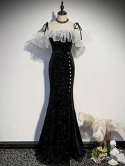 Black mermaid long prom dress, black evening dress - RongMoon