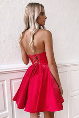 Simple sweetheart neck red short prom dress, red homecoming dress - RongMoon