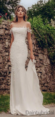 Robes de mariée simples sirène droite élégantes avec Appliques.DB10183