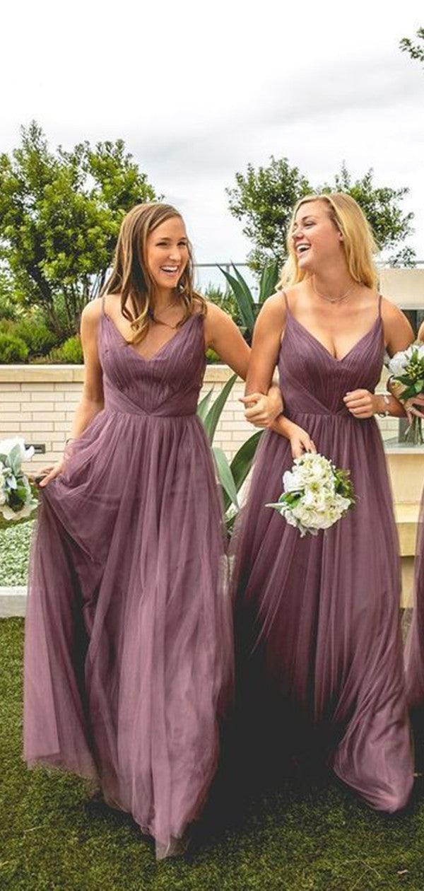 V-neck Newest Long Bridesmaid Dresses, Spaghetti Straps 2020 Bridesmaid Dresses - RongMoon