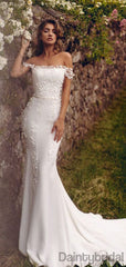 Robes de mariée simples sirène droite élégantes avec Appliques.DB10183