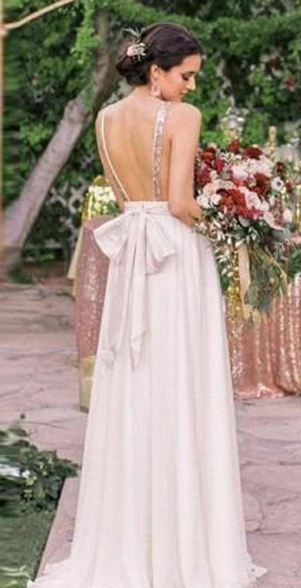 Deep V-neck Bridesmaid Dresses, Open Back Long 2020 Bridesmaid Dresses - RongMoon