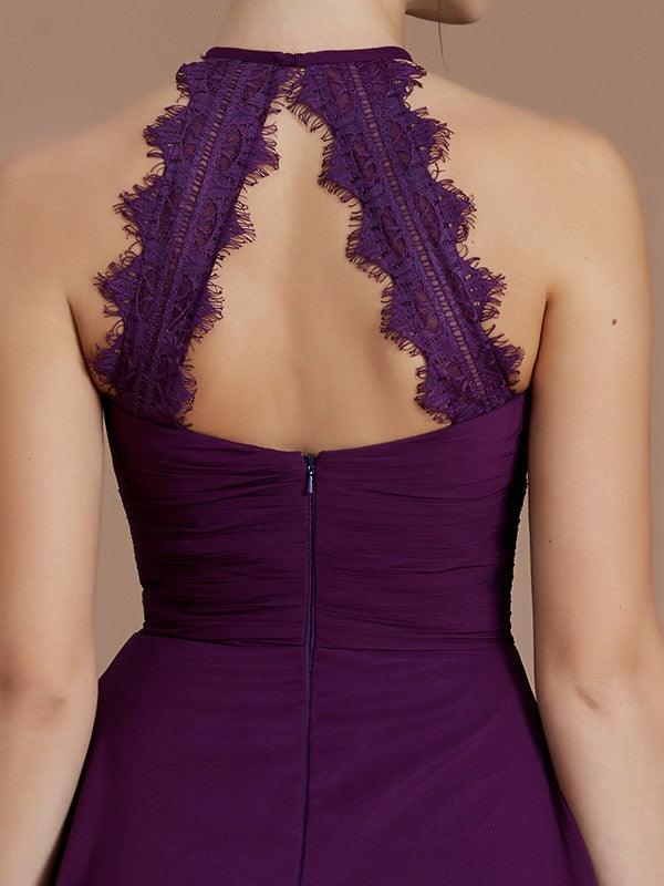 Lovely Purple Chiffon A-line Open Back Bridesmaid Dresses - RongMoon