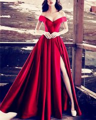 Sexy V-neck Off Shoulder Satin Long Prom Dresses 2019