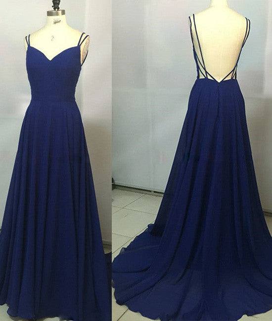 Simple Royal Blue long prom dress, backless evening dress - RongMoon