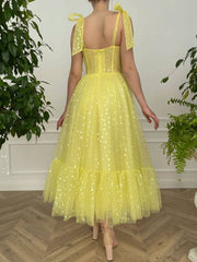 Yellow sweetheart neck tulle short prom dress, yellow evening dress - RongMoon