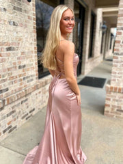 Simple satin long prom dress, satin evening dress - RongMoon