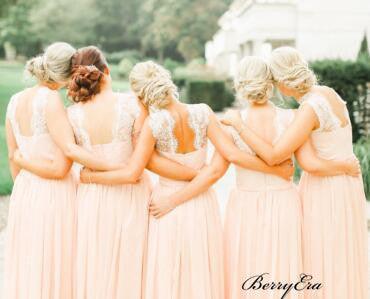 Illsuion Lace Top Chiffon A-line Long Bridesmaid Dresses - RongMoon