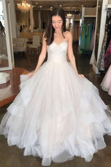 Light champagne sweetheart tulle long prom dress tulle formal dress - RongMoon