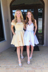 Cute satin short prom dress, yellow homecoming dress - RongMoon