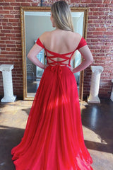 Simple red sweetheart chiffon long prom dress red evening dress - RongMoon