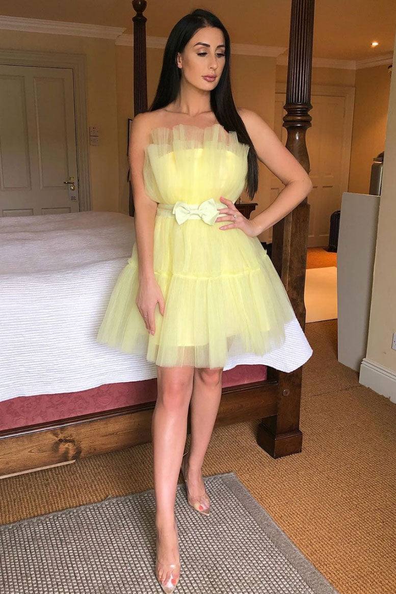 Yellow tulle short prom dress yellow tulle cocktail dress - RongMoon