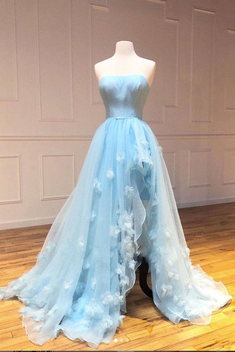 Blue sweetheart tulle long prom dress, blue tulle evening dress - RongMoon