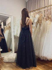 Simple black tulle long prom dress, black tulle formal dress - RongMoon
