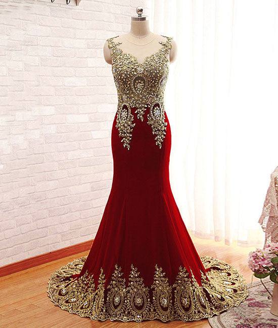 Burgundy chiffon lace applique long prom dress, burgundy evening dress - RongMoon