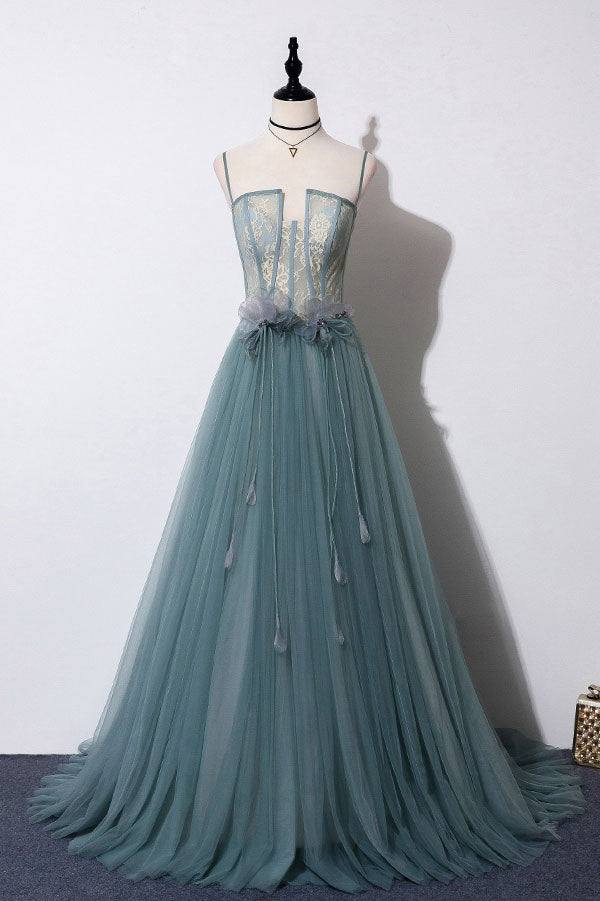 Green sweetheart tulle lace long prom dress green formal dress - RongMoon