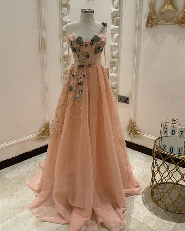 3D Flowers Sweetheart Corset Prom Dresses One Shoulder - RongMoon
