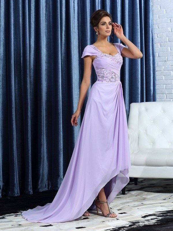 A-Line/Princess Straps Beading Sleeveless High Low Chiffon Mother of the Bride Dresses - RongMoon