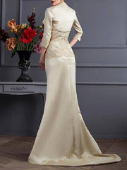 Two Piece Mermaid / Trumpet Mother of the Bride Dress Wrap Included Strapless Sweep / Brush Train Satin 3/4 Length Sleeve with Lace - RongMoon
