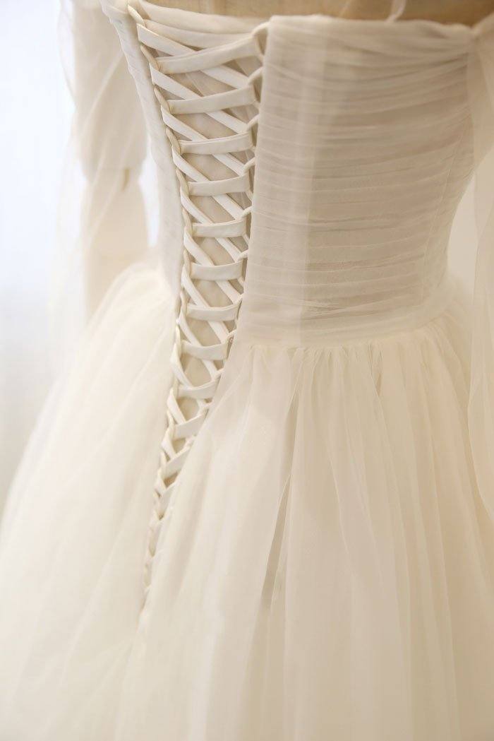 Simple white tulle long prom dress white tulle bridesmaid dress - RongMoon