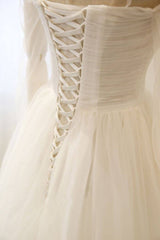 Simple white tulle long prom dress white tulle bridesmaid dress - RongMoon