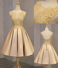 Cute gold lace short prom dress, cute gold homecoming dress - RongMoon