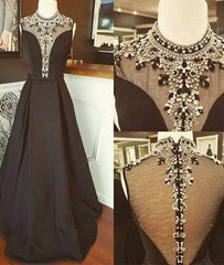 Black high neck sequin long prom dress, black evening dress - RongMoon