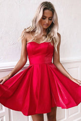 Simple sweetheart neck red short prom dress, red homecoming dress - RongMoon