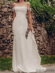 Robes de mariée simples sirène droite élégantes avec Appliques.DB10183