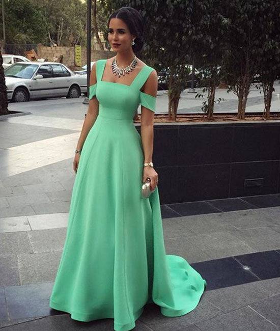 Simple A-line Green Long Prom Dresses, Bridesmaid Dresses - RongMoon