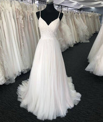 Light champagne tulle long prom dress, champagne tulle evening dress - RongMoon