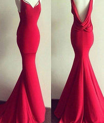 Simple red mermaid long prom dress, red evening dress - RongMoon