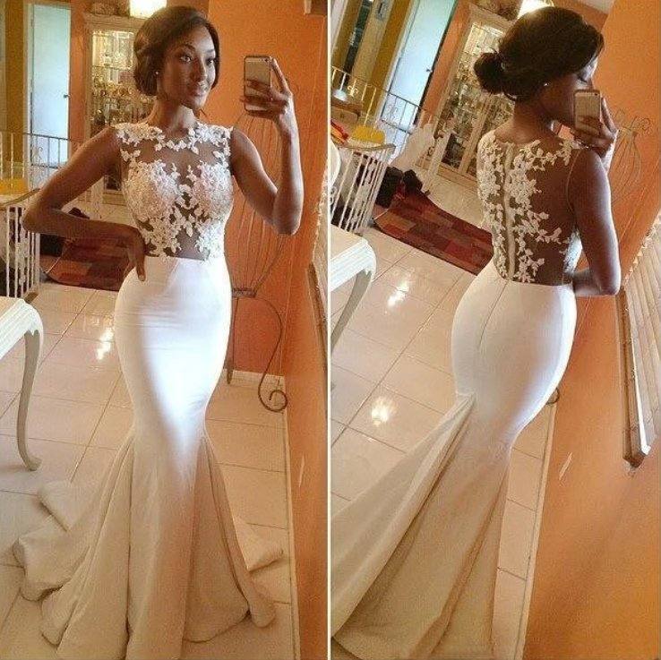See Through Robe De Soiree Mermaid Satin Appliques Lace Sexy Long Women Party Prom Dresses Prom Gown Evening Dresses - RongMoon