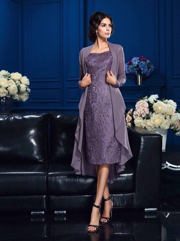 Sheath/Column Straps Sleeveless Tea-Length Chiffon Mother of the Bride Dresses - RongMoon