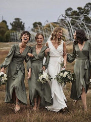 V-neck Long Sleeves Bridesmaid Dresses, 2020 Popular Bridesmaid Dresses, Wedding Guest Dresses - RongMoon