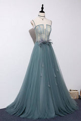Green sweetheart tulle lace long prom dress green formal dress - RongMoon