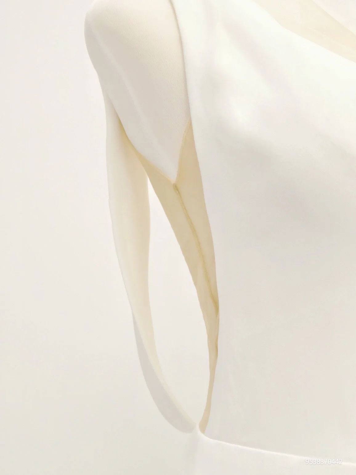 White v neck long prom dress, white evening dress - RongMoon