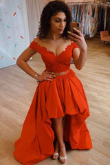 Red two pieces lace prom dress red lace formal dress - RongMoon