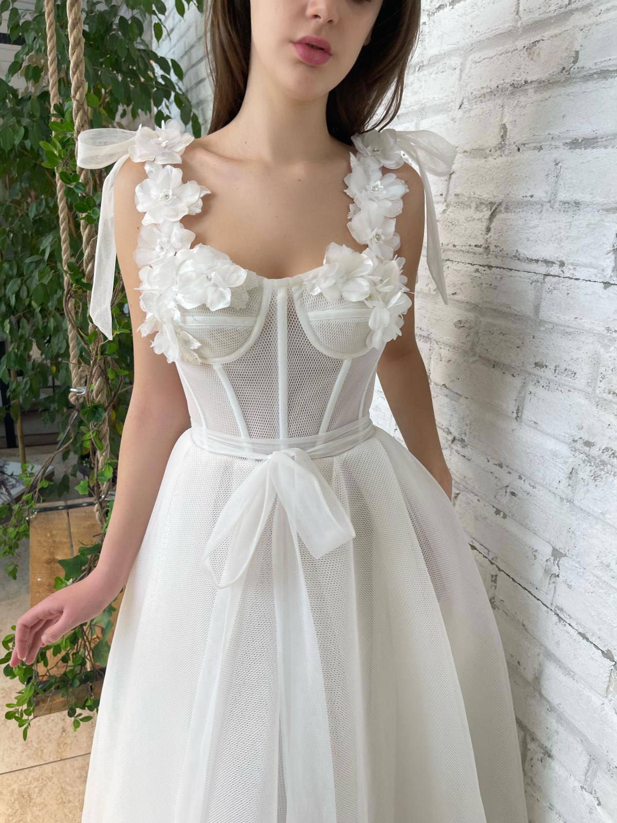 Aline tea length ivory prom dress, tea length formal ivory cocktail dress - RongMoon