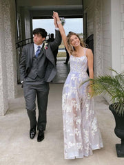 Light purple tulle lace long prom dress purple evening dress - RongMoon