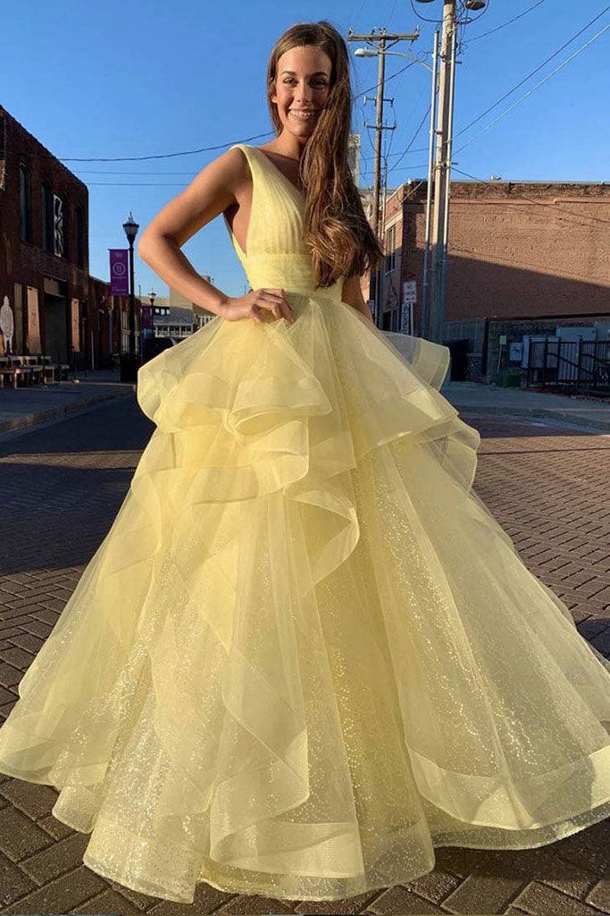 Yellow sweetheart tulle long prom dress yellow formal dress - RongMoon