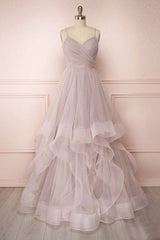 Simple v neck A-line tulle long prom dress sweet 16 dress - RongMoon