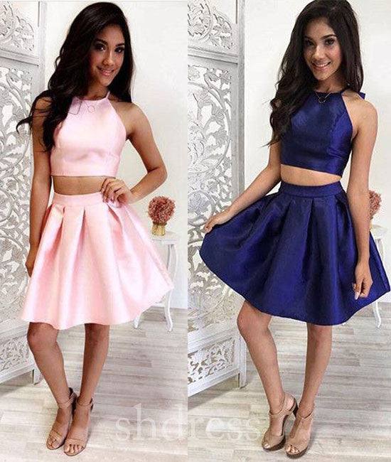 Simple two pieces short prom dress, cute homecoming dress - RongMoon